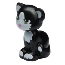 LEGO 11602pb01 Black Cat, Friends / Elves, Sitting with Lime Eyes, Dark Pink Nose and White Patches Pattern (Felix / Lucifer) (losse dieren 1-19)*P